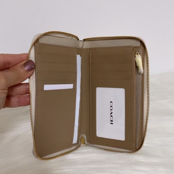 💃New Coach Medium Id Zip Wallet With Diary Embroidery/White/Leather - Picture 4 of 7